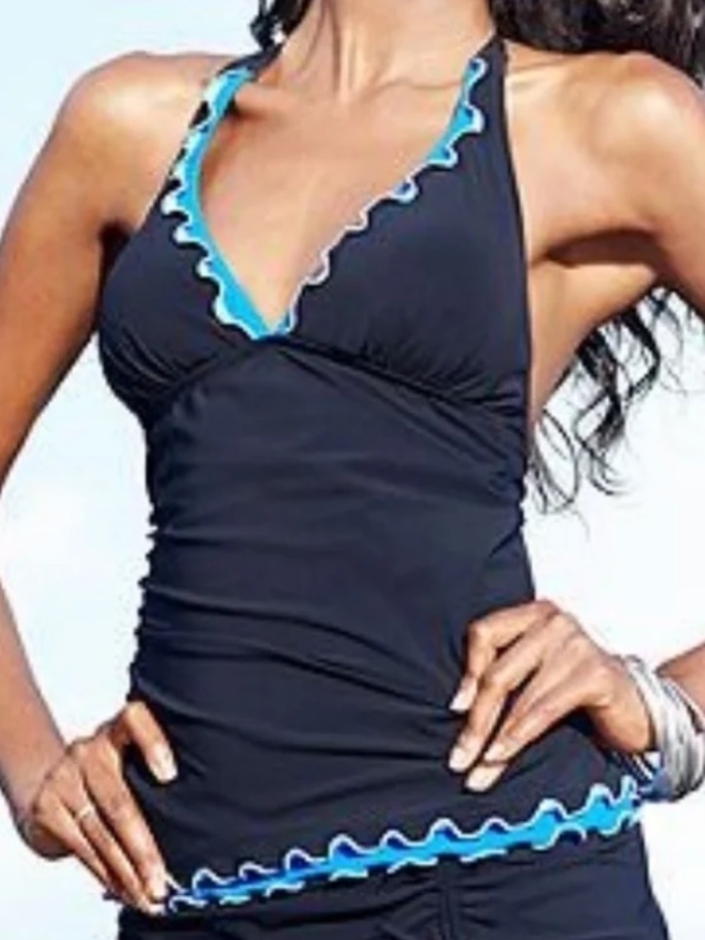 Profile by Gottex Bachata Black & Turquoise Tankini Halter Top 2pc Swimsuit - Picture 2 of 16
